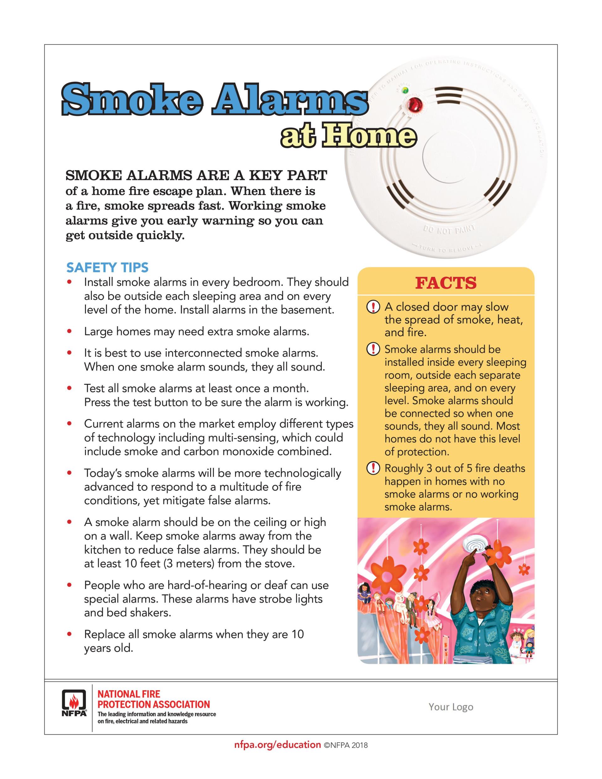 smoke alarms at home safety sheet